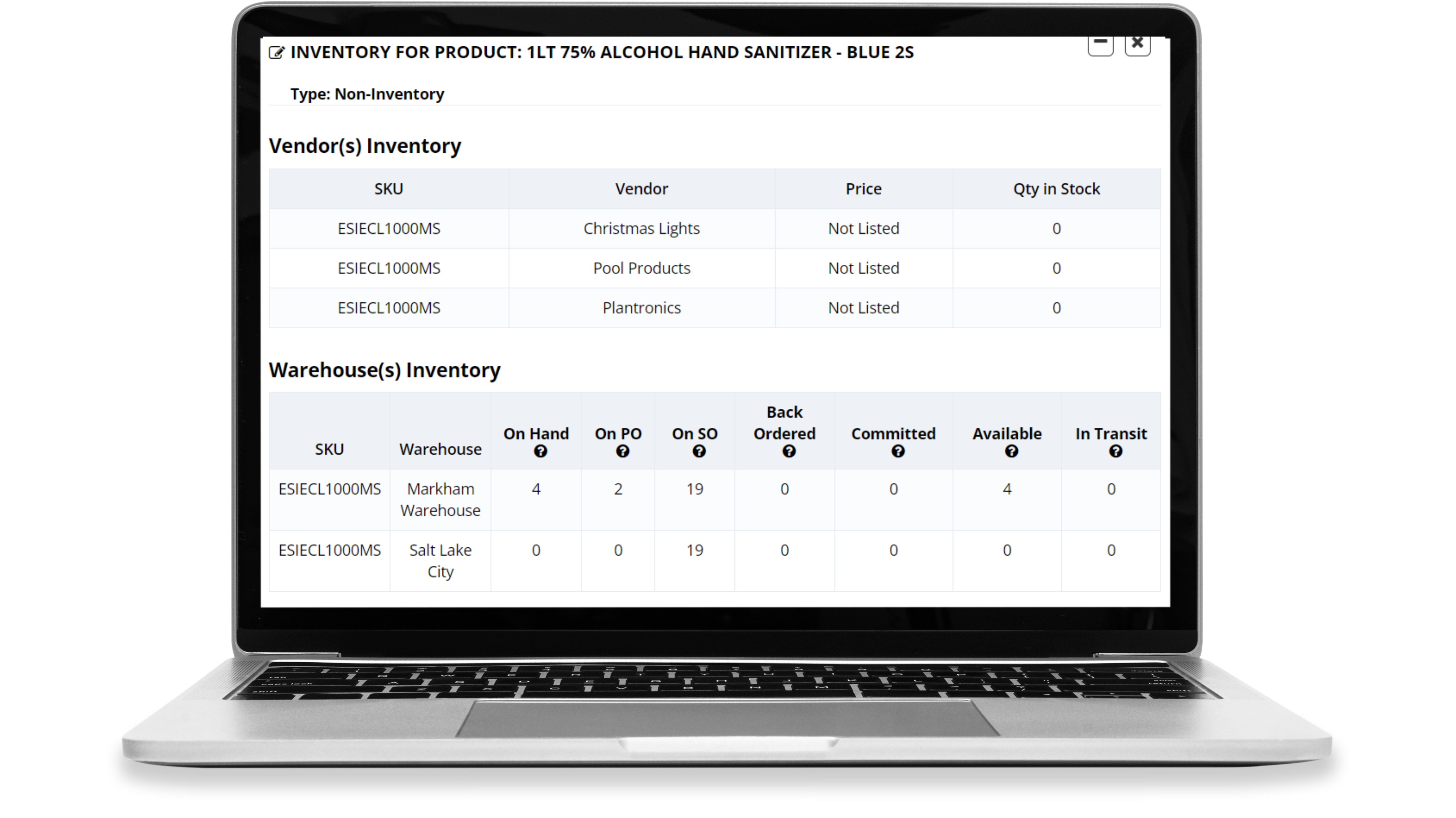 Image of a laptop displaying OrderScope software, representing real-time inventory management. Access simple and up-to-date reporting with OrderScope's real-time inventory management.